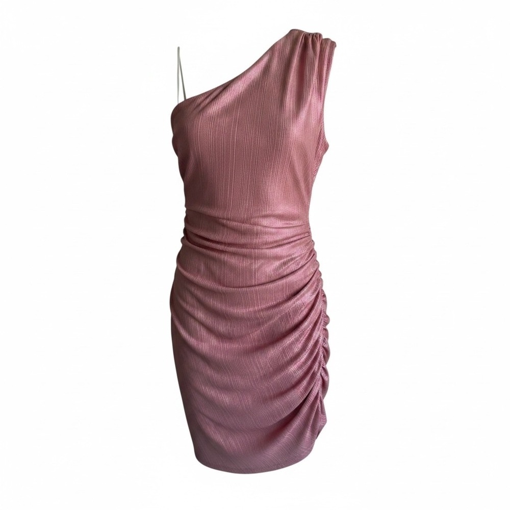 GRACE KARIN Pink Shimmer One Shoulder Ruched Party Cocktail Ladies Dress, M